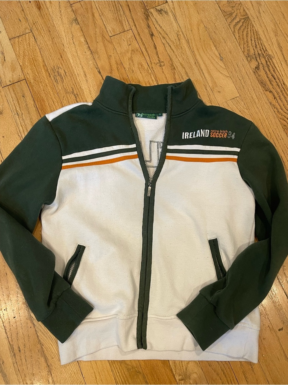 Vintage Ireland Soccer Performance Zip Jacket in Forest Green & White